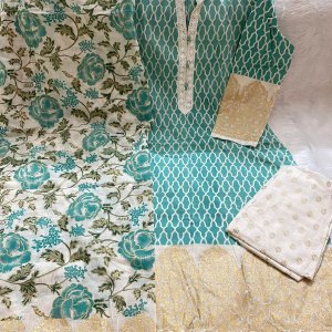 PURE KHADDI COTTON SCREEN PRINT STITCH 3PIC (P-718)